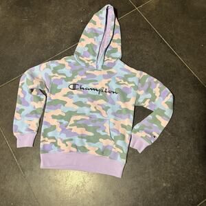 Champion Girls 10-12 Camo Hoodie Purple Green Blue Pull Over Soft